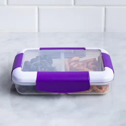 Locksy Click 'N' Go Divided 370ml Snack Container (Purple)