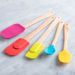 Luciano Gourmet Brights Silicone Spatula with Wood Handle - Set of 5