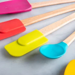 Luciano Gourmet Brights Silicone Spatula with Wood Handle - Set of 5