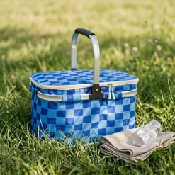 Luciano Therma Max 'Checkered' Picnic Basket with Handle (Blue)