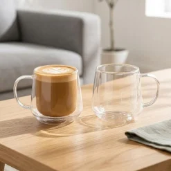 Milano Sienna Double Wall Glass Mug, 350ml - Set/2