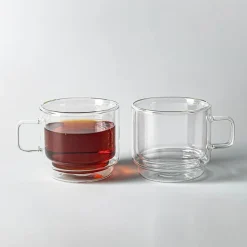 Milano Torre Double Wall Stacking Glass Mug, 450ml - Set/2