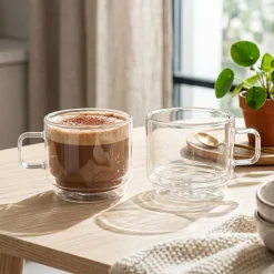 Milano Torre Double Wall Stacking Glass Mug, 450ml - Set/2