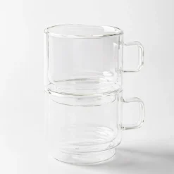 Milano Torre Double Wall Stacking Glass Mug, 450ml - Set/2