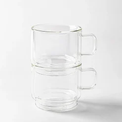 Milano Torre Double Wall Stacking Glass Mug, 350ml - Set/2