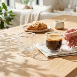 Milano Torre Double Wall Stacking Glass Mug, 350ml - Set/2