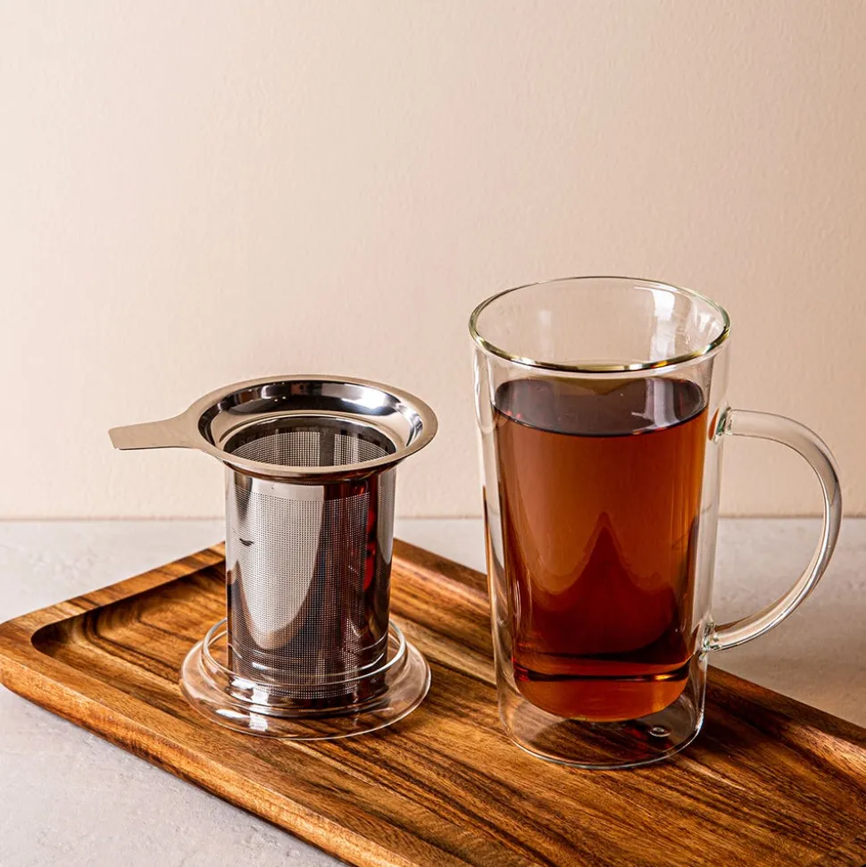 Milano Tropea Double Wall Glass Tea Mug with Mesh Infuser 400ml