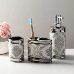 Moda At Home Damask Ceramic Tumbler (White)