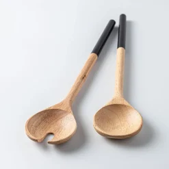 Natural Living Toss Salad Servers - Set of 2 (Natural/Black)