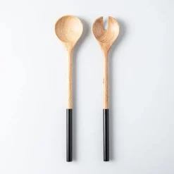 Natural Living Toss Salad Servers - Set of 2 (Natural/Black)