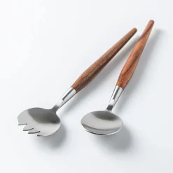Natural Living Toss Salad Servers - Set of 2 (Wood/Stainless Steel)