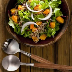 Natural Living Toss Salad Servers - Set of 2 (Wood/Stainless Steel)