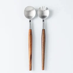 Natural Living Toss Salad Servers - Set of 2 (Wood/Stainless Steel)