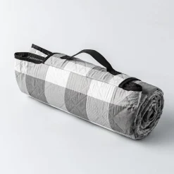 Needle & Pine Water Resistant 'Buffalo Check' Outdoor Blanket Wht/Grey