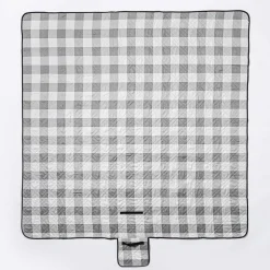 Needle & Pine Water Resistant 'Buffalo Check' Outdoor Blanket Wht/Grey
