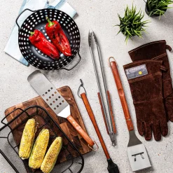 Outset BBQ Rosewood Handle Tongs (Stainless Steel)