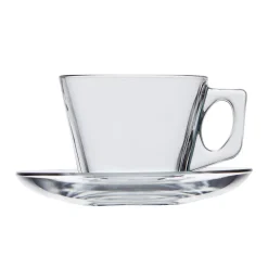 Pasabahce Vela II Glass Cappuccino Cup & Saucer - Set of 6