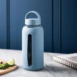 Quench Aura Glass Water Bottle with Silicone 27oz (Light Blue)