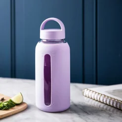 Quench Aura Glass Water Bottle with Silicone 27oz (Light Purple)