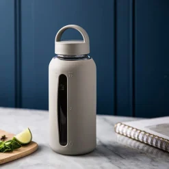 Quench Aura Glass Water Bottle with Silicone 27oz (Light Grey)