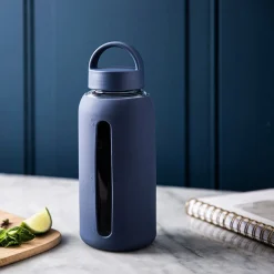 Quench Aura Glass Water Bottle with Silicone 27oz (Dark Blue)