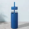 Quench Aura Slim Glass Water Bottle with Straw (Navy)