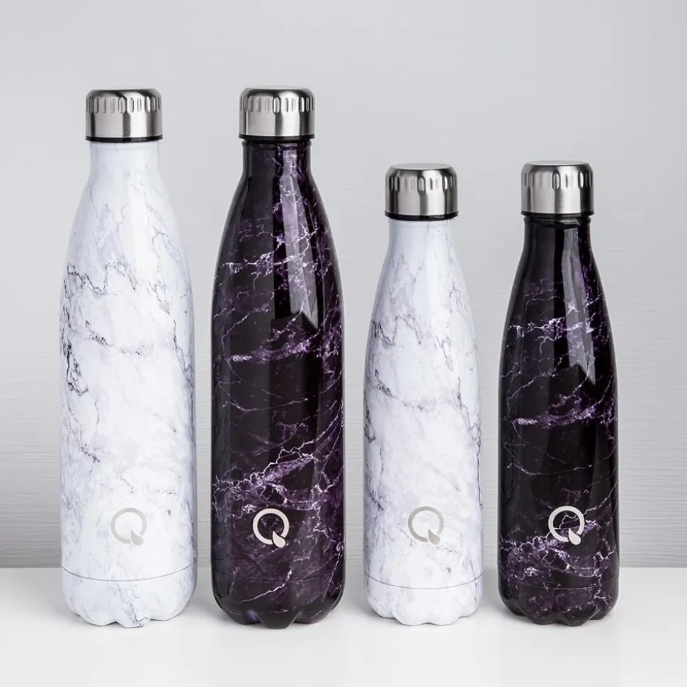 Quench Flow 'Marble' St-St Double-Wall Water Bottle (Black 17oz)