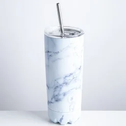 Quench Sippy 'Marble' Double Wall Tumbler with Straw (White 20oz)