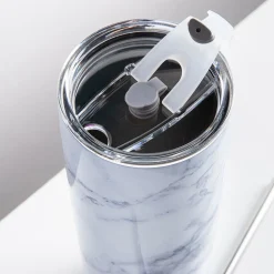 Quench Sippy 'Marble' Double Wall Tumbler with Straw (White 20oz)