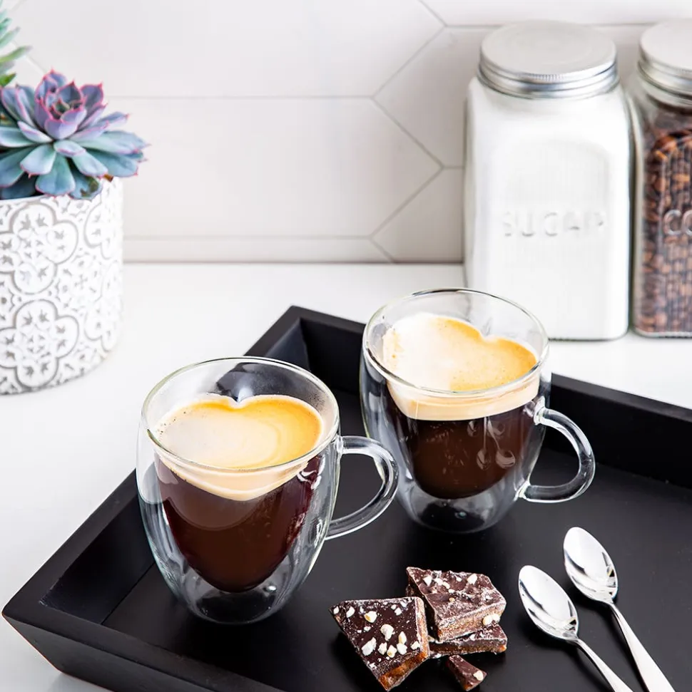 S&Co Barista Amore Double Wall Glass Coffee Mug - Set of 2