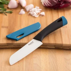 Starfrit Ceramic 5" Santoku Knife with Sheath (Black/White)