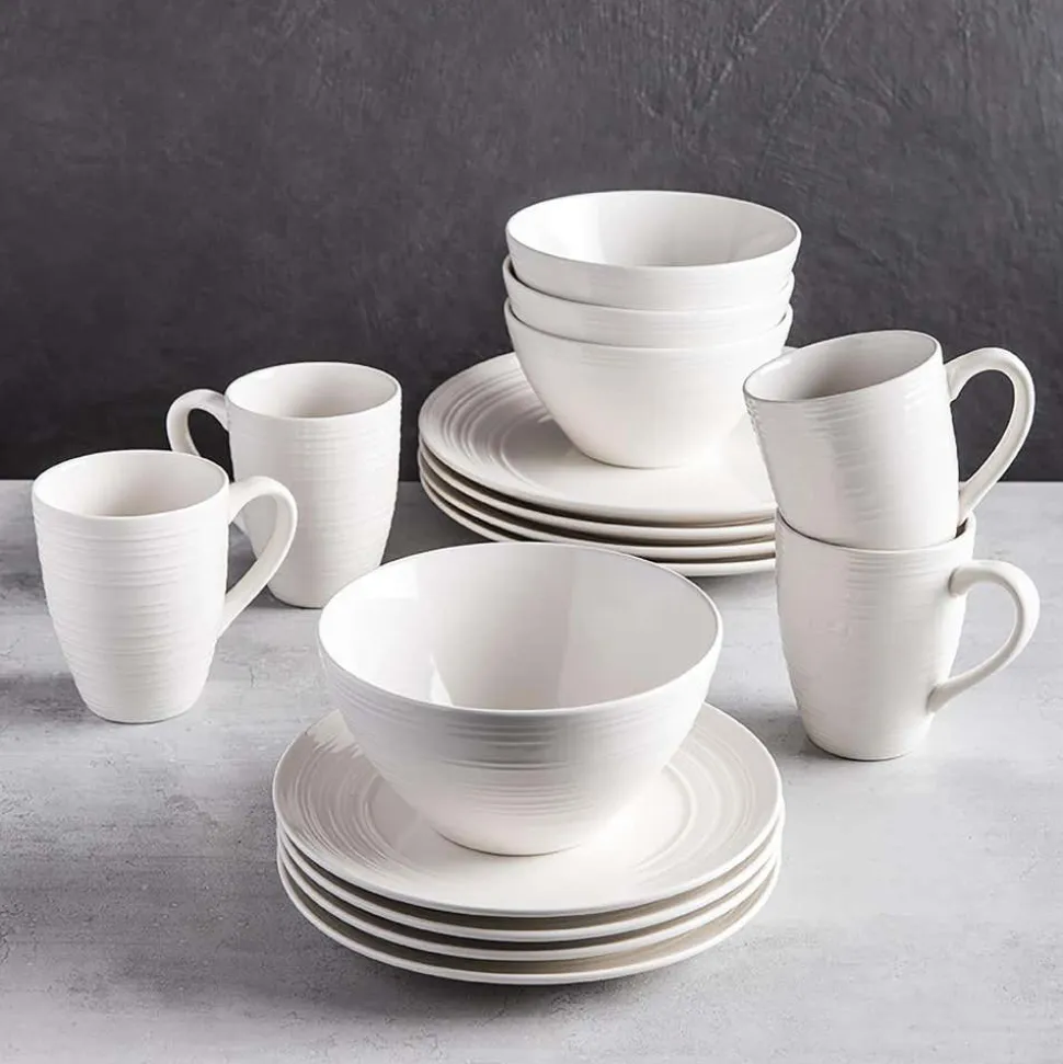 Thomson Pottery Ripple Stoneware Dinnerware - Set of 16 (White)