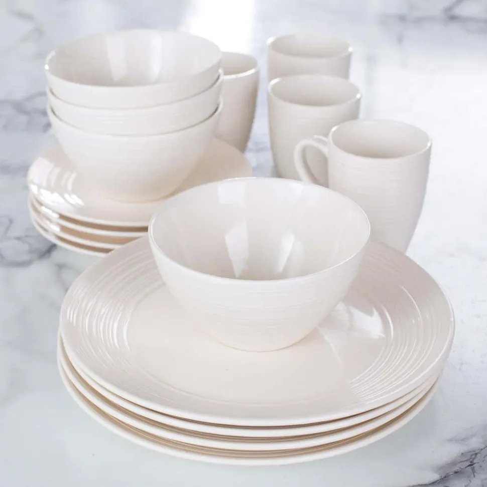 Thomson Pottery Ripple Stoneware Dinnerware - Set of 16 (White)