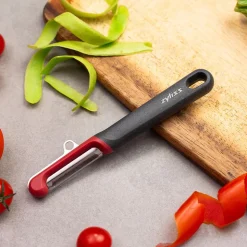 Zyliss Effortless 'Soft Skin' Serrated Swivel Peeler (Black/Red)